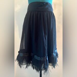 Elie Tahari Nicolett Skirt Black Silk with Feather Trim size 8